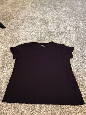 Maurices 24/7 Shirt Womens Medium Black V Neck Short Sleeve Relaxed Jersey Top